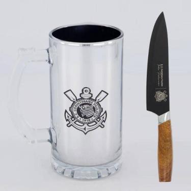 Imagem de Kit Corinthians Caneca Chopp Vidro e Faca Premium - Kits, Único