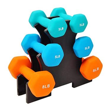 Imagem de Sporzon! Conjunto de halteres revestidos de neoprene com suporte (1,3 kg, 2,2 kg, conjunto de 3,6 kg), multicolorido