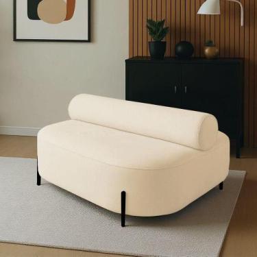 Imagem de Sofá Sala Ilha Orgânica éden 125cm Pé Aço Lateral Preto Bouclê Bege E0