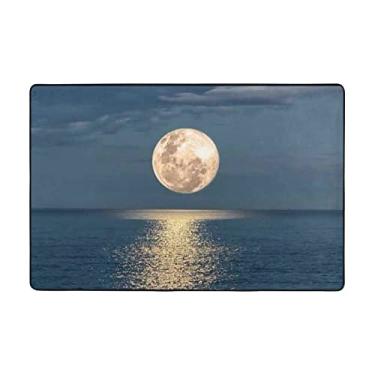 Imagem de Zeraoke Tapetes hippie lua brilhante no mar para sala de estar 1,2 x 1,5 m, tapete macio e moderno, tapetes felpudos antiderrapantes para decoração de casa, tapete lavável para quarto, jantar,