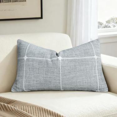 Imagem de QoBexim Capas de almofada bordadas 30 x 50 cm, capa de almofada decorativa de linho sintético neutro com grade texturizada para sofá, sala de estar, decoração de casa, cinza, 1 pacote