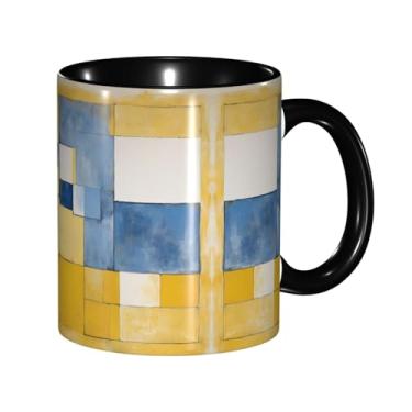 Imagem de Zeraoke Impressão de pintura abstrata cinza e amarela canecas de café criativas, personalizadas, presente para família, tamanho de 325 ml, unissex