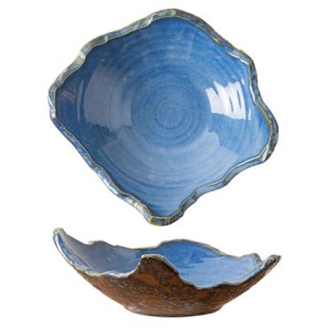 Imagem de Amitofo Tigela decorativa pequena de cerâmica de 20 cm, 1 pitada – Tigela de doces de esmalte reativo de borda irregular, tigela de baga, recepção de entrada, prato de frutas estilo japonês para mesa