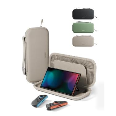 Imagem de Belkin Bolsa de viagem para Nintendo Switch 2 com suporte para AirTag e bolso de armazenamento de cartão de jogo - Estojo protetor leve portátil com capa rígida e interior macio, essenciais para