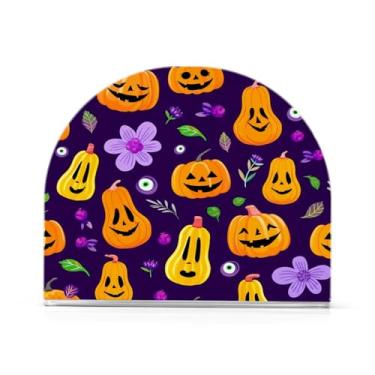 Imagem de Wassud Abóboras de Halloween com flores porta-guardanapos de acrílico, dispensador de guardanapo de papel moderno em forma de U para mesa, cozinha, sala de jantar, bancada 1 peça (comporta 50-60