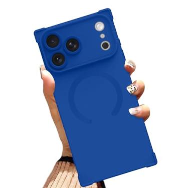 Imagem de AIGOMARA Capa magnética para iPhone 17 Pro de 6,3 polegadas [compatível com MagSafe] Capa protetora de TPU macio azul profundo azul escuro com cantos reforçados à prova de choque para mulheres e