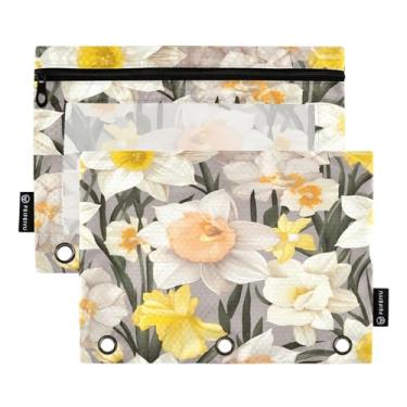 Imagem de Wassud Pacote com 2 pastas de fichário de flor amarela com 3 furos, pasta organizadora de arquivos para casa, escritório