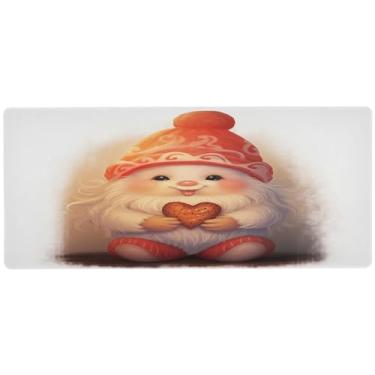Imagem de Wassud Gnomo fofo segurando um coração, mouse pad para jogos com base de borracha antiderrapante, mouse pad longo para teclado de computador com borda costurada, almofada grande à prova d'água para