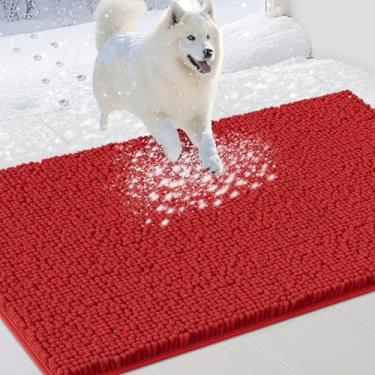 Imagem de IM HOME Tapetes de porta extra grandes vermelhos lamacentos para cães, tapete absorvente de chenille, tapete de porta interno pesado antiderrapante, tapete macio para cama de cachorro, tapete frontal