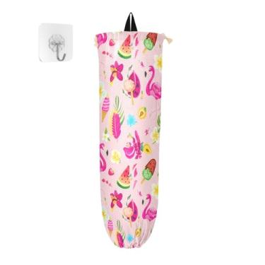 Imagem de xigua Suporte de parede para saco plástico flamingos tropicais com cordão, pacote com 2, organizador de sacolas de compras reutilizáveis, decoração para bolsas, meias, roupas íntimas e gravatas