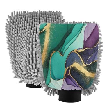 Imagem de STAYTOP Lindas luvas de lavagem de carro com textura de mármore, 2 peças, luvas de microfibra de chenille, sem arranhões, panos de esponja de lavagem ultra absorventes para carros, limpeza doméstica