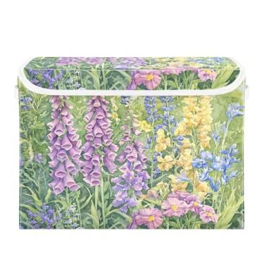 Imagem de CEBUGI Caixotes de armazenamento com tampas, caixa de armazenamento de tecido dobrável, dedaleiras e íris, compartimentos organizadores de armazenamento para armário de casa prateleiras de quarto 40 x