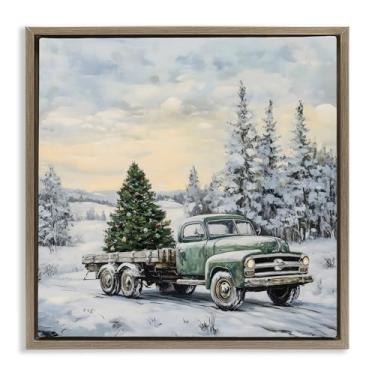 Imagem de Stupell Industries Arte de parede em tela flutuante de árvore de Natal verde com moldura dourada, design por Petal Prints Design, 45 x 45 cm