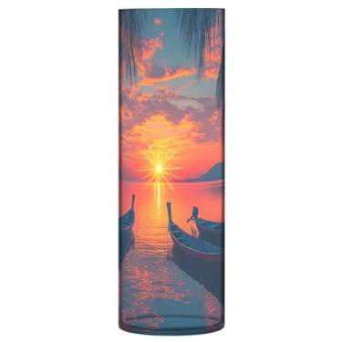 Imagem de CEBUGI Vaso de flores pôr do sol 10 cm x 30 cm Vaso cilíndrico para flores, vaso transparente inquebrável para decoração de casa de festa de casamento