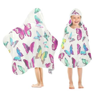 Imagem de Burbuja Toalha de banho com capuz borboletas para crianças, toalha de praia de pelúcia macia absorvente para chá de meninas e meninos 3-10 anos, 61 x 127 cm