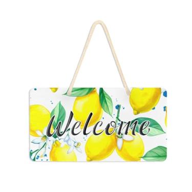 Imagem de Burbuja Placa de boas-vindas em aquarela com limões para porta da frente, placa de boas-vindas de PVC para decoração de férias, 15 x 28 cm