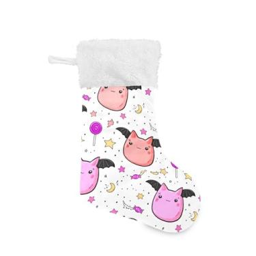Imagem de Burbuja Meia de Natal Kawaii Gato com Asas 45,72 cm com punho branco, decorações de festa de Natal em família, pacote com 2
