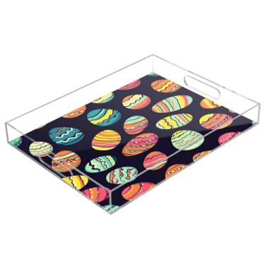 Imagem de STAYTOP Lindos ovos de Páscoa (4) bandeja de acrílico para servir 15,7 x 11,20 cm, bandejas decorativas à prova de derramamento, organizador de bancada para café da manhã, chá, comida, maquiagem