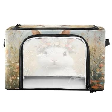 Imagem de xigua Coelho com coroa de flores caixas de armazenamento de roupas com moldura de metal em forma de fixação, 2 formas de abertura, caixa organizadora de roupas dobrável com janela transparente e alças