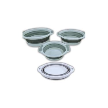 Imagem de Kit 3 Bacias Retráteis Dobráveis Multiuso, Branca, Plástico e TPR, 13L/7L/3L, Compacta, para Lavar Roupas e Alimentos