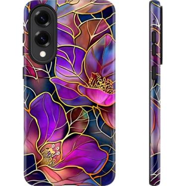 Imagem de Esdot Capa para Samsung Galaxy S25 Edge, capa feminina de flor roxa florescendo estética, compatível com Magsafe, capa protetora de silicone fina retrô moderna exclusiva retrô ocidental para mulheres