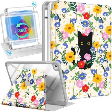 Imagem de Uppuppy Capa para iPad mini 4 para iPad Mini 5ª geração – Suporte giratório 360 com suporte para lápis para mulheres, meninas, gatos e flores para Apple Tablet Mini 7,9 polegadas 2019/2015