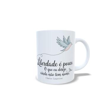 Imagem de Caneca de Cerâmica com Frase Clarice Lispector, Liberdade é Pouco, Branco, 325 ml, Design com Pomba (19054)