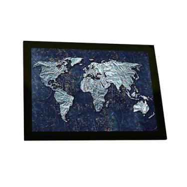 Imagem de Quadro Decorativo A3 Mapa Mundi Prata Metal Decoração Países Poster