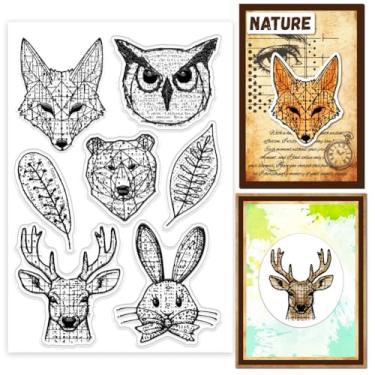 Imagem de 1 folha de carimbos transparentes de plástico PVC, carimbo de silicone personalizado com tema animal, estampa de cabeça de animal, carimbos transparentes para fazer álbuns de fotos faça-você-mesmo, 16