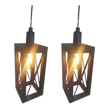 Imagem de Lustre Pendente de Madeira Rústico com Design em X, Marrom Escuro, 29cm Altura x 13cm, 2 Peças com Fio de 1 Metro