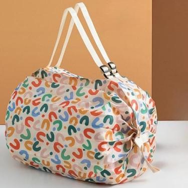 Imagem de Bolsa de compras dobrável com cinto ajustável, impermeável, para viagem, portátil, bolsa de praia, reutilizável, sacola de compras de supermercado (colorida)