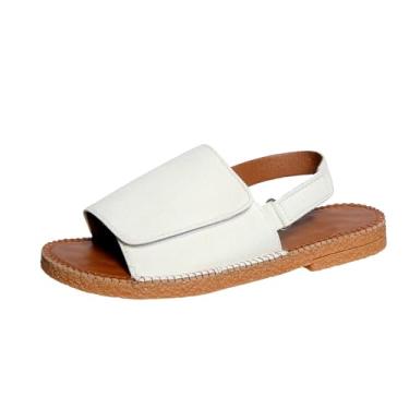 Imagem de Sandálias femininas de cor sólida bico aberto casual praia primavera verão versátil EU 36-43 Reino Unido 3,5-7 EUA 5,5-9 comprimento do pé 23-26,7 cm, Branco, 36