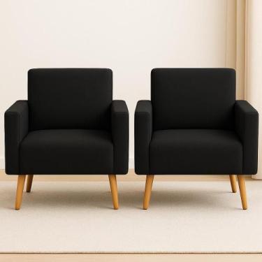 Imagem de Kit 2 capas poltrona tradicional sala- ajustavel premium Cor:Preto - T