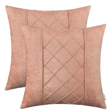 Imagem de BRAWARM Capas de travesseiro 45,7 x 45,7 cm - Capas de travesseiro plissadas rosa empoeirado, pacote com 2 fronhas de chenille macias tingidas sólidas para sofá, cama, decoração de casa