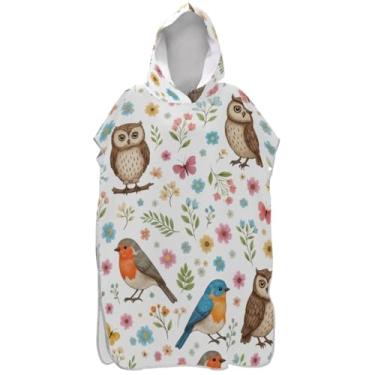 Imagem de Joisal Poncho de surfe para trocador adulto toalha de banho com capuz toalha de banho de secagem rápida para mulheres pássaros corujas