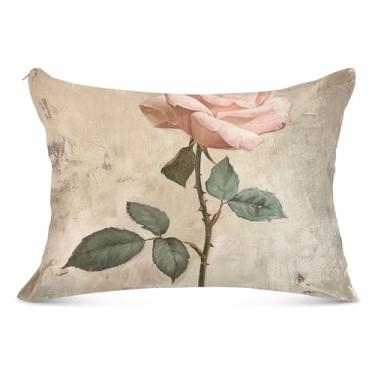 Imagem de Fronha vintage com zíper rosa rosa pintura a óleo poliéster desenho padrão queen king size fronhas para cama de casa sofá, tamanho padrão, 51 x 66 cm