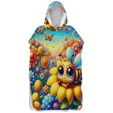 Imagem de Joisal Poncho de surfe trocador de roupão adulto com capuz toalha de natação fofa plus size brincalhão desenho animado abelha homens mulheres poncho com capuz