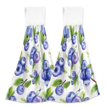 Imagem de Toalhas de mão com laços para pendurar, mirtilo, frutas azuis, forno, ponta de dedo, conjunto de 2, toalhas de cozinha macias absorventes para decoração de casa, 46 x 35 cm