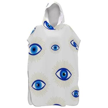 Imagem de Joisal Olhos azuis dourados poncho de surfe branco mudando roupão adulto unissex vestível poncho adulto com capuz toalha de natação bonito
