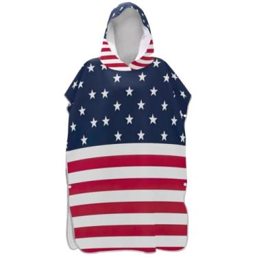 Imagem de Joisal Poncho de surfe azul marinho bandeira branca para adultos trocador com capuz toalha de banho bonito de secagem rápida ponchos femininos com capuz