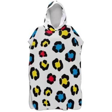 Imagem de Joisal Roupão reutilizável para troca de poncho de surfe para toalha de banho com capuz de praia leopardo vermelho amarelo azul branco ponchos adultos para mulheres
