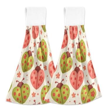 Imagem de Cute Heart Ladybugs Toalhas de mão personalizadas para pendurar toalhas de mão para forno de cozinha toalha ultra absorvente para cozinha banheiro conjunto de 2, 45 x 35 centímetros
