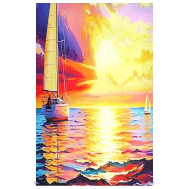 Imagem de Joisal Veleiro brilhante mar pôr do sol bonito conjunto de toalhas de prato toalha de chá de mão decoração de cozinha panos de prato absorventes de banheiro 45 x 71 cm, 6 pacotes