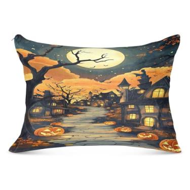 Imagem de Capa de almofada de Halloween Spooky Village para a pele, tamanho king size, 50 x 76 cm, capa de travesseiro corporal