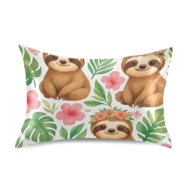 Imagem de Lindas fronhas de cetim em aquarela preguiças florais para cabelo impressão de arte refrescante King Queen capas de almofadas padrão capa de almofada de cama tamanho king size 101,6 cm x 50,8 cm