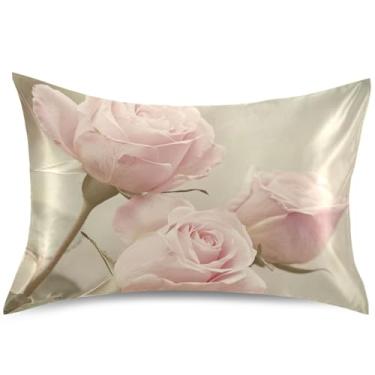 Imagem de Capas de almofada vintage rosa floral cetim para cabelo capas de travesseiro coloridas refrescantes padrão queen king size cama macia confortável, tamanho padrão, 66 cm x 50 cm