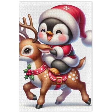 Imagem de Quebra-cabeça de Natal com rena pinguim, 1000 peças, presentes para adultos para amantes de quebra-cabeças, presente de mordaça, flor, estampa animal, 75 x 40 cm