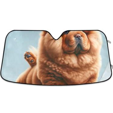 Imagem de Puppy Yoga Chow Chow Sombra de sol para pára-brisa de carro bonito personalizado dobrável acessórios de carro persianas para-brisa frontal L, 144.8 cm x 80.0 cm