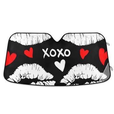 Imagem de Batom branco vermelho personalizado beijo XOXO para-sol carro para para-brisa bonito universal dobrável para-brisa automotivo guarda-sol animal floral L, 144.8 cm x 80.0 cm