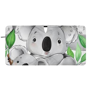 Imagem de Guarda-sol personalizado folhas de coalas bonito para para-brisa de carro capa de para-brisa automotiva dobrável protetor solar floral, 81 cm x 157 cm